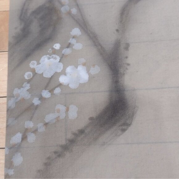 Vintage Japanese Hanging Scroll Art Silk Painting Asian Woman W/ Flowering Tree - Picture 7 of 13